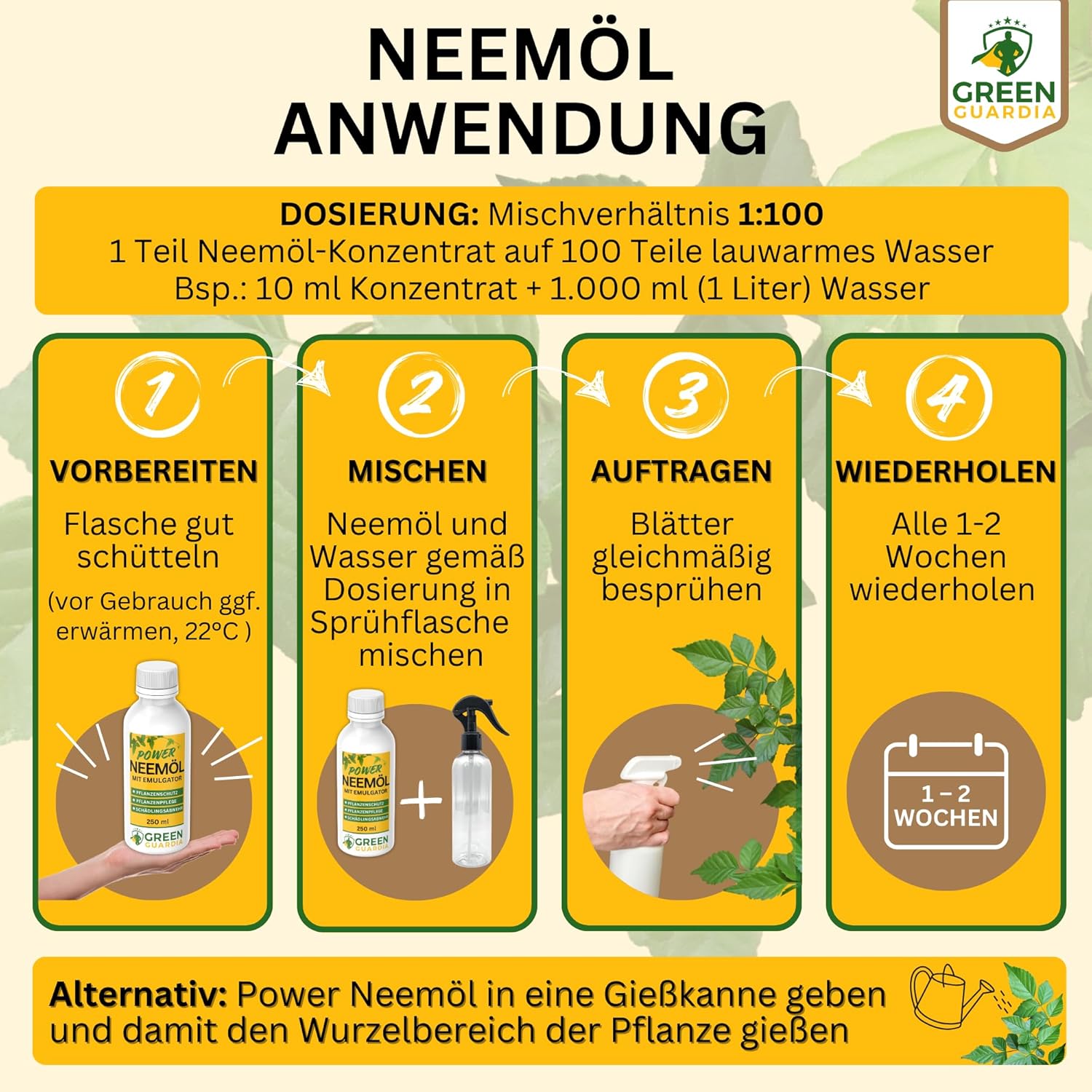 Huile de Neem puissante avec émulsifiant pour plantes d'intérieur et de jardin 