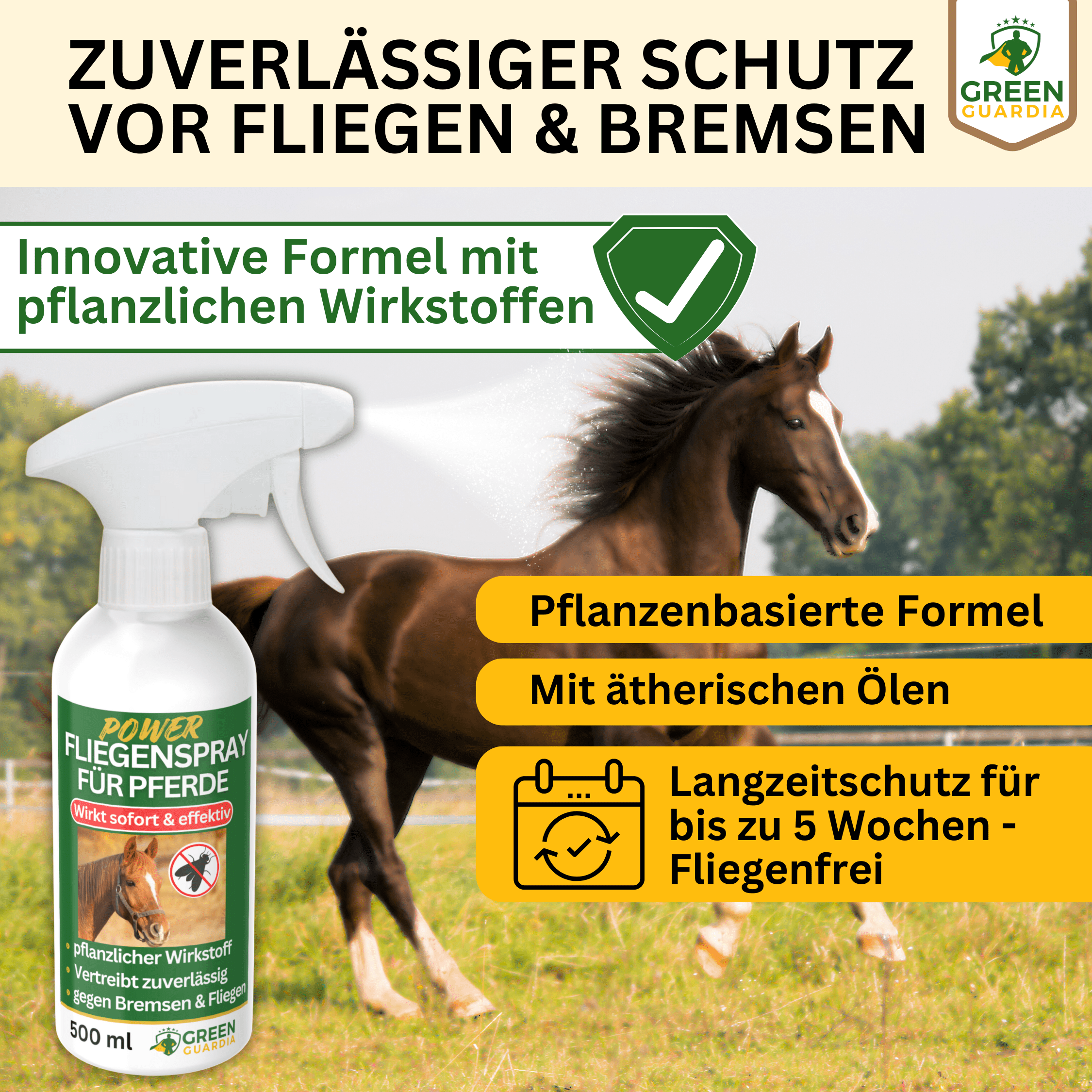 Bremsen/Fliegen Abwehrspray Power - Konzentrat für Pferde - Green Guardia - Ihr Experte für Schädlinge und Pflanzen