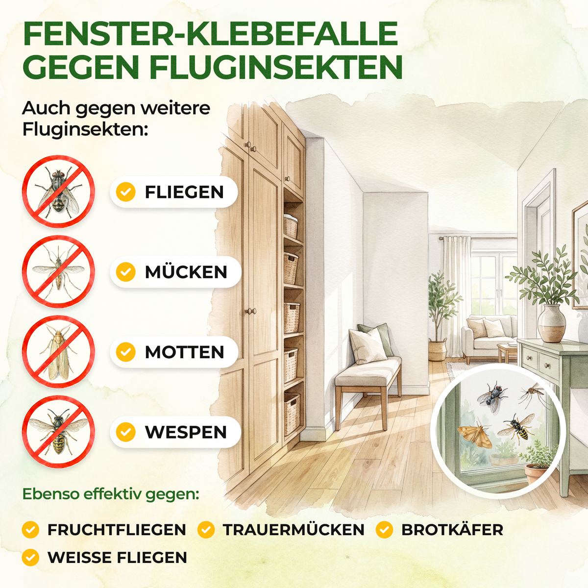 Vliegende insecten raamval met speciaal lokmiddel