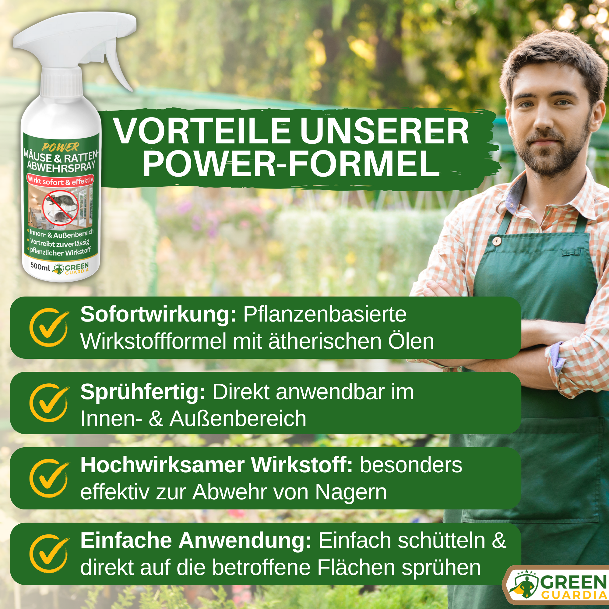 Mäuse/Ratten - Abwehrspray Power - Konzentrat - Green Guardia - Ihr Experte für Schädlinge und Pflanzen