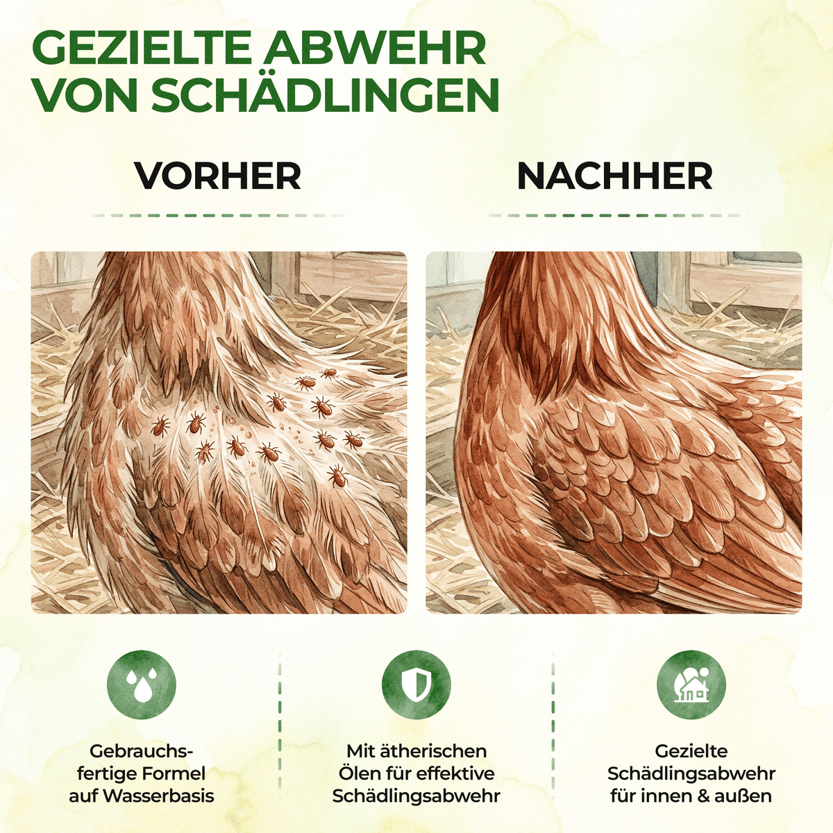 Milben-Abwehrspray für Hühner & Geflügel – Power-Konzentrat 500 ml - Green Guardia - Ihr Experte für Schädlinge und Pflanzen