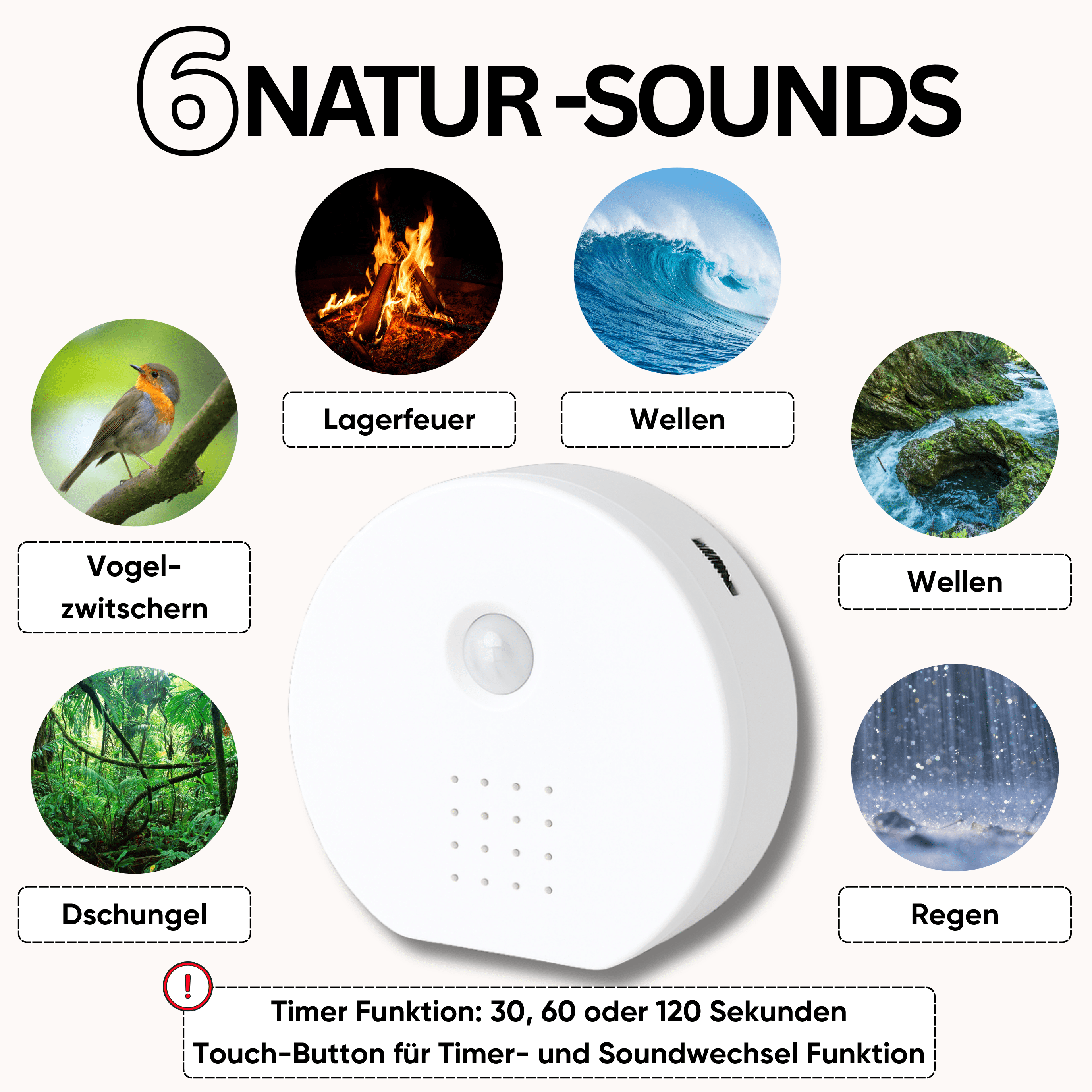 Naturgeräusche - Soundbox mit Bewegungssensor – 6 beruhigende Sounds, Timer & Lautstärkeregler, mit Vogelgezwitscher - Green Guardia - Ihr Experte für Schädlinge und Pflanzen