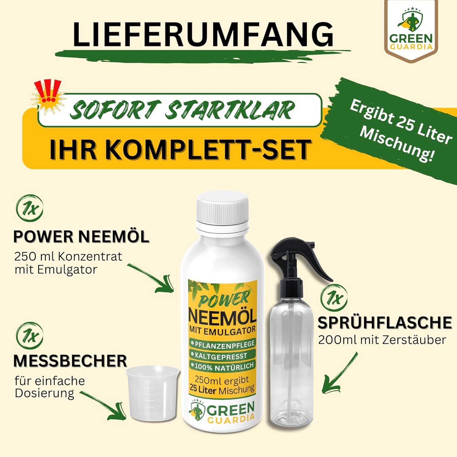 Power Neemöl mit Emulgator für Zimmerpflanzen & Garten - Green Guardia - Ihr Experte für Schädlinge und Pflanzen